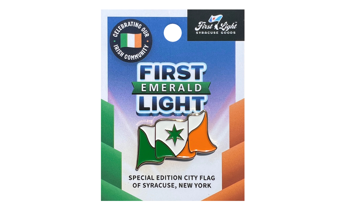 Emerald First Light Syracuse City Flag Lapel Pin